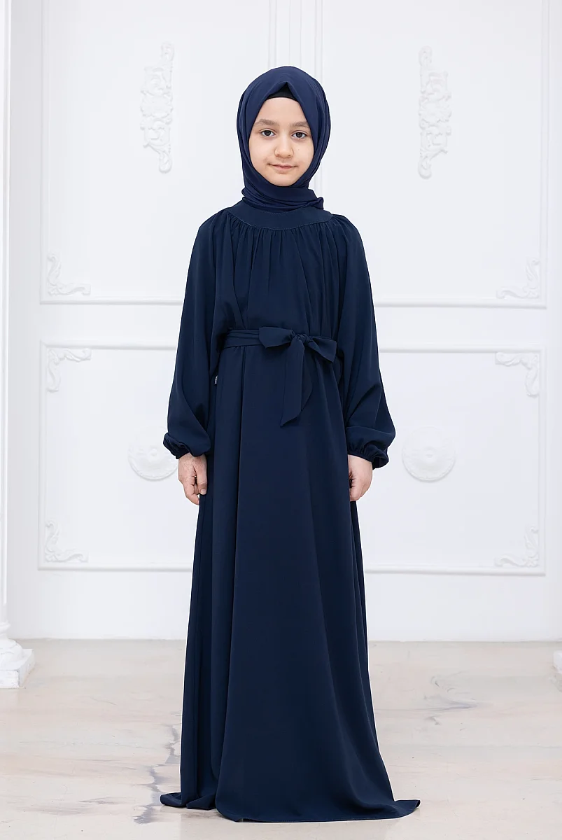 Reglan Kol Büzgülü Kız Çocuk Elbisesi - Lacivert - 4