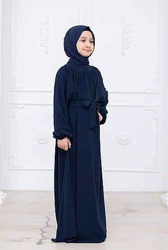Reglan Kol Büzgülü Kız Çocuk Elbisesi - Lacivert - 5