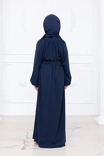 Reglan Kol Büzgülü Kız Çocuk Elbisesi - Lacivert - 7