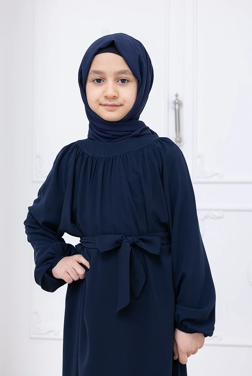 Reglan Kol Büzgülü Kız Çocuk Elbisesi - Lacivert - 10