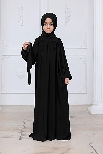 Reglan Kol Büzgülü Kız Çocuk Elbisesi - Siyah - 3