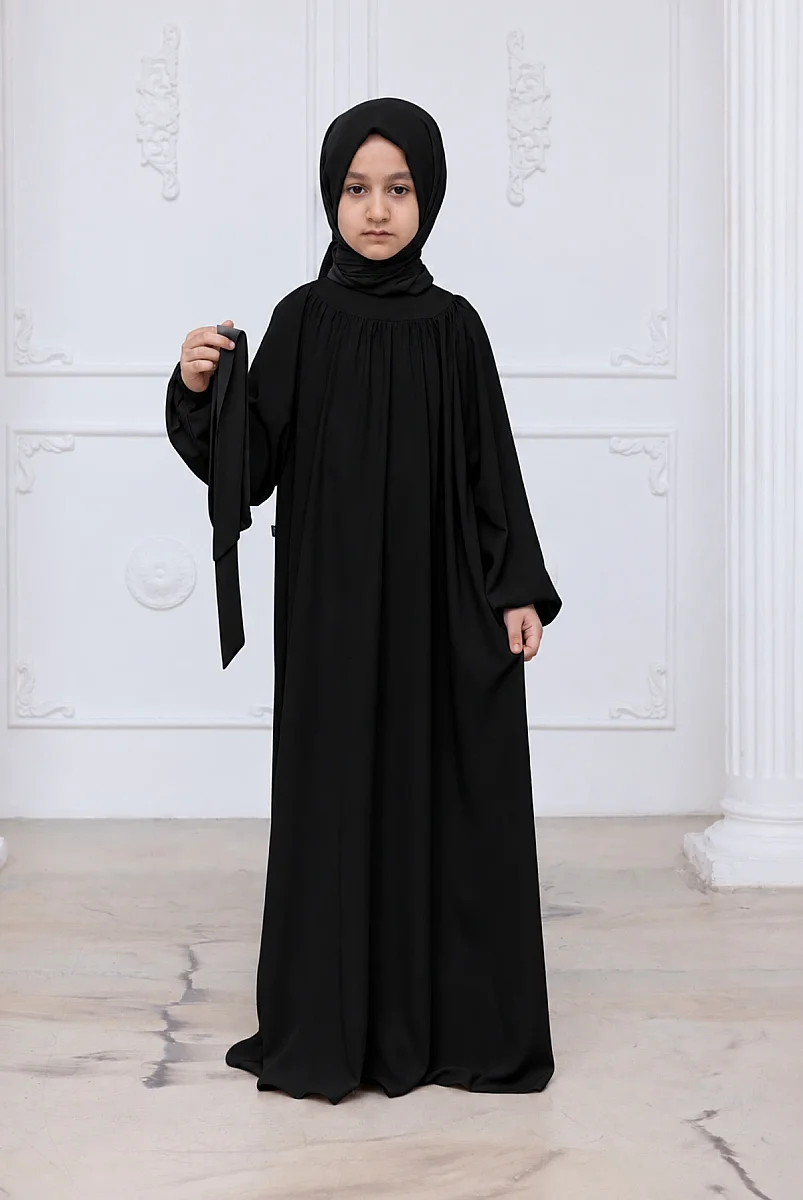 Reglan Kol Büzgülü Kız Çocuk Elbisesi - Siyah - 3