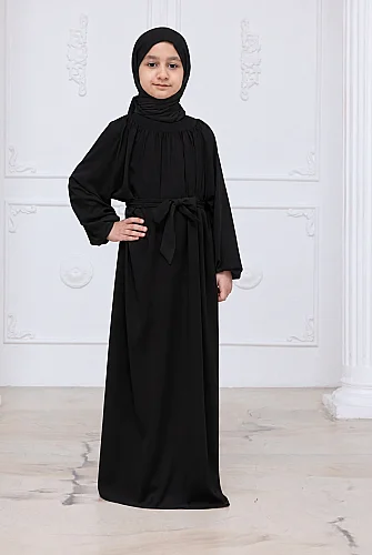 Reglan Kol Büzgülü Kız Çocuk Elbisesi - Siyah - 4