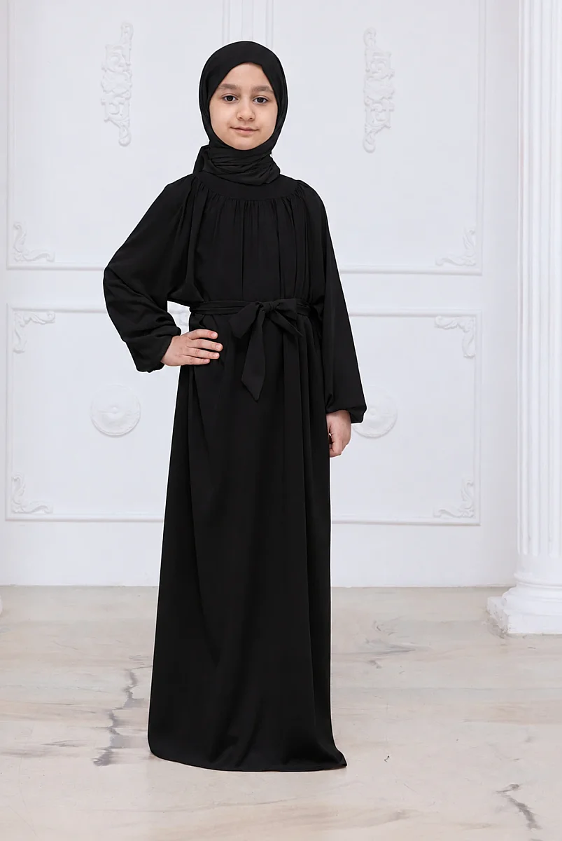 Reglan Kol Büzgülü Kız Çocuk Elbisesi - Siyah - 4