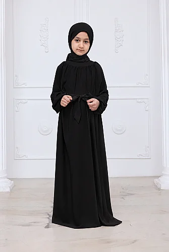 Reglan Kol Büzgülü Kız Çocuk Elbisesi - Siyah - 5