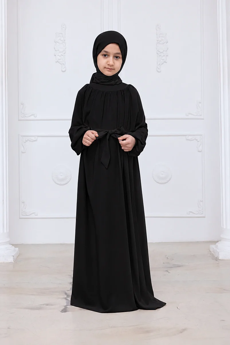 Reglan Kol Büzgülü Kız Çocuk Elbisesi - Siyah - 5