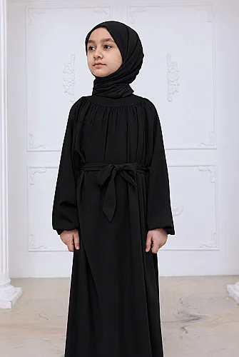 Reglan Kol Büzgülü Kız Çocuk Elbisesi - Siyah - 6