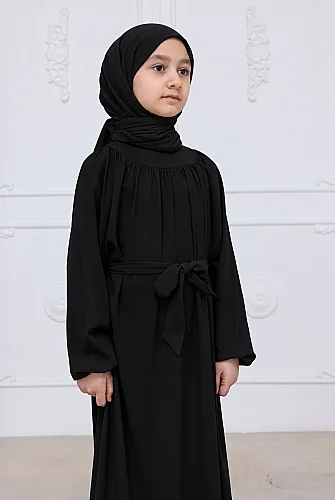 Reglan Kol Büzgülü Kız Çocuk Elbisesi - Siyah - 7