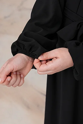 Reglan Kol Büzgülü Kız Çocuk Elbisesi - Siyah - 8