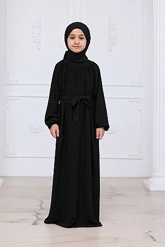 Reglan Kol Büzgülü Kız Çocuk Elbisesi - Siyah 