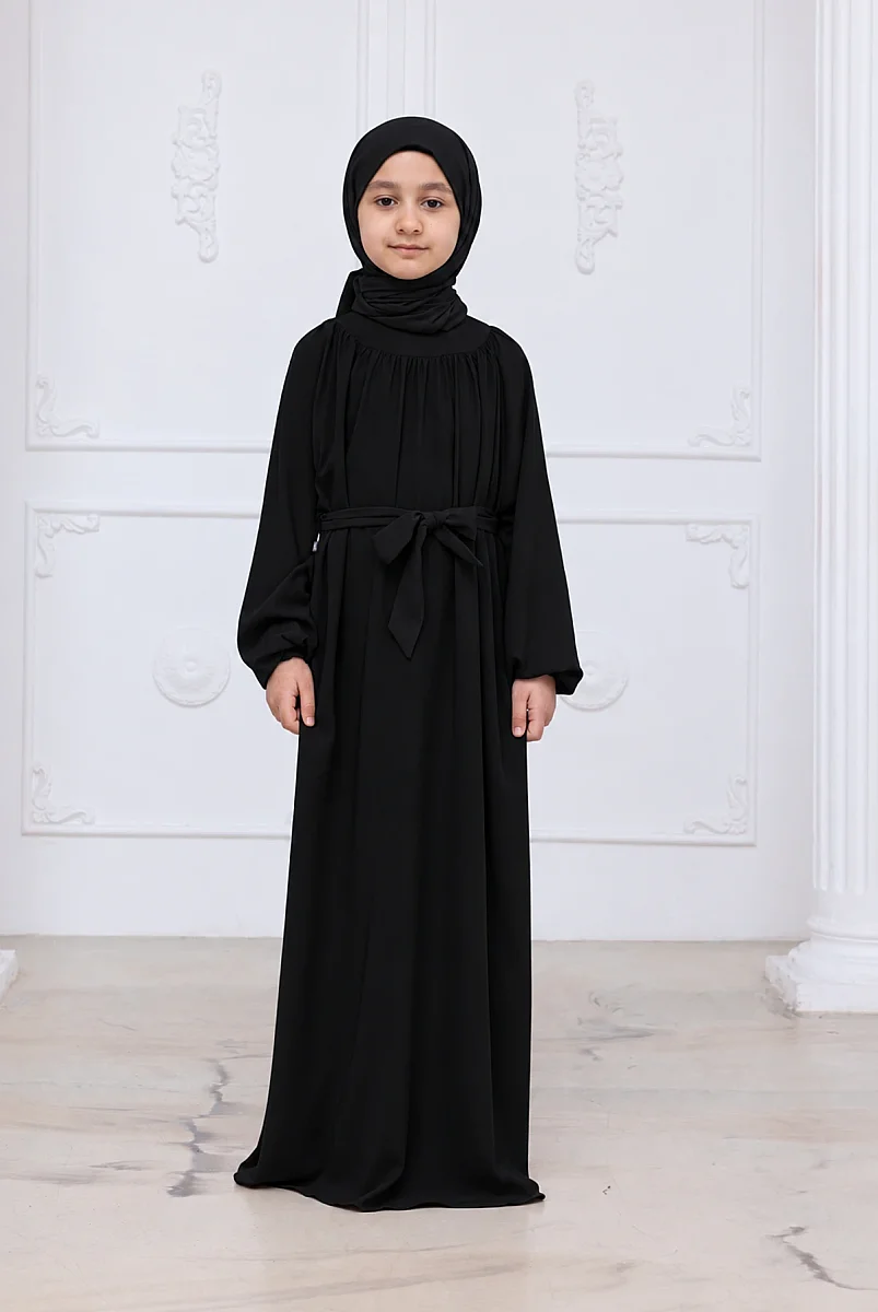 Reglan Kol Büzgülü Kız Çocuk Elbisesi - Siyah - 1
