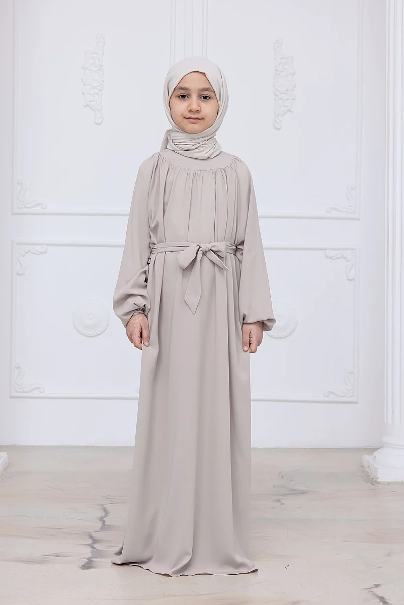 Reglan Kol Büzgülü Kız Çocuk Elbisesi - Taş Rengi - 1