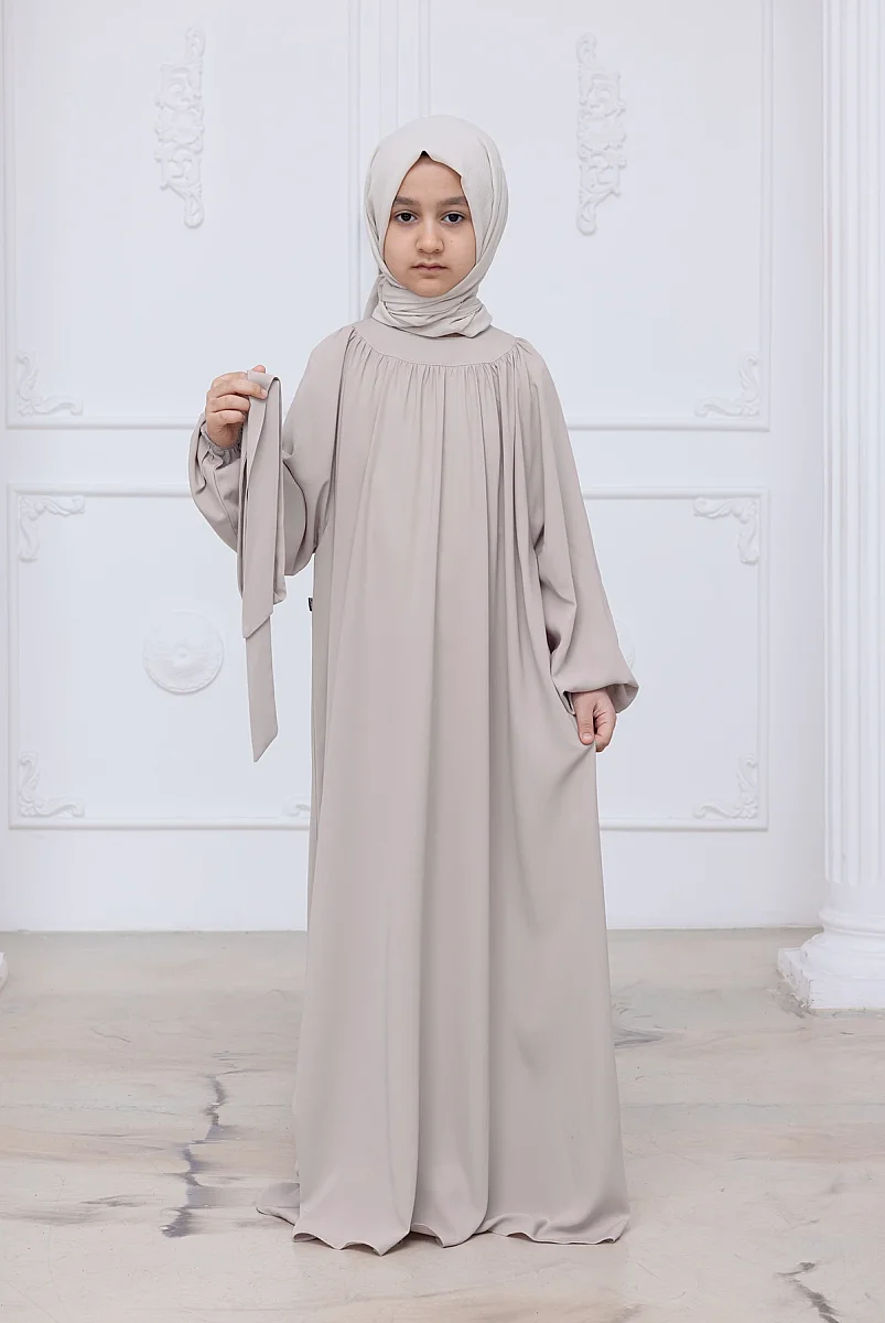Reglan Kol Büzgülü Kız Çocuk Elbisesi - Taş Rengi - 3