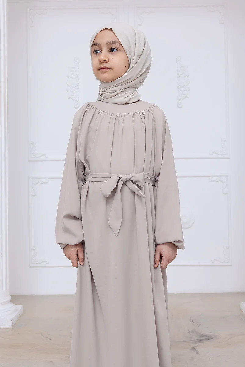 Reglan Kol Büzgülü Kız Çocuk Elbisesi - Taş Rengi - 6