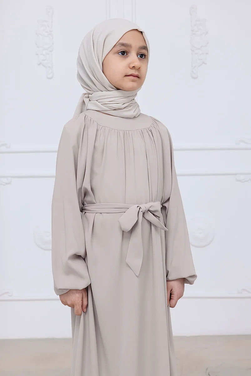 Reglan Kol Büzgülü Kız Çocuk Elbisesi - Taş Rengi - 7