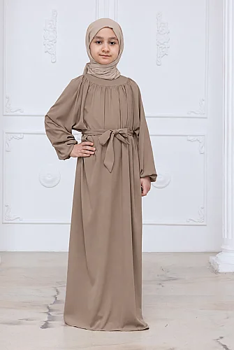 Reglan Kol Büzgülü Kız Çocuk Elbisesi - Vizon - 3