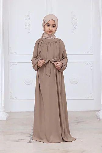 Reglan Kol Büzgülü Kız Çocuk Elbisesi - Vizon - 4