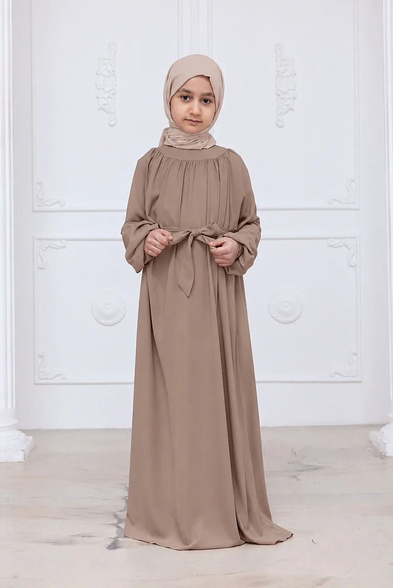 Reglan Kol Büzgülü Kız Çocuk Elbisesi - Vizon - 4