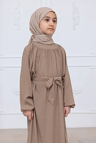 Reglan Kol Büzgülü Kız Çocuk Elbisesi - Vizon - 6