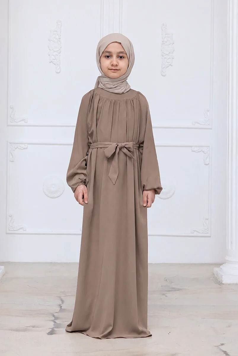 Reglan Kol Büzgülü Kız Çocuk Elbisesi - Vizon - 1
