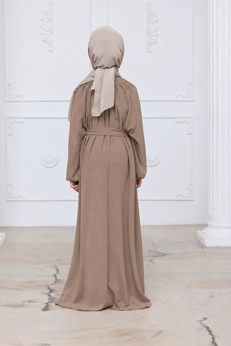Reglan Kol Büzgülü Kız Çocuk Elbisesi - Vizon - 2