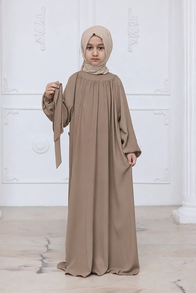 Reglan Kol Büzgülü Kız Çocuk Elbisesi - Vizon - 5