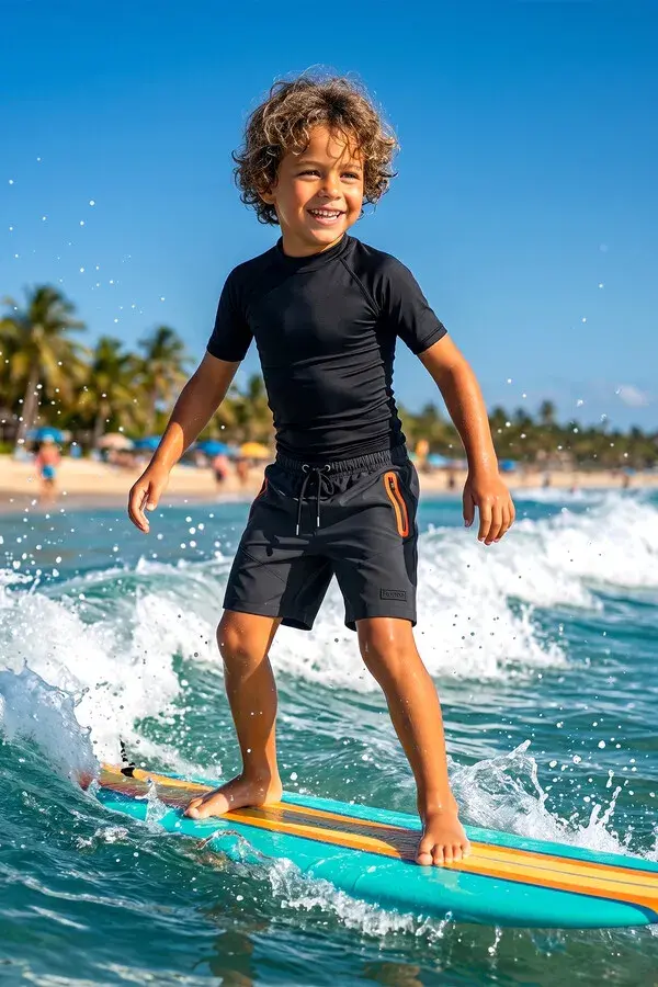 Remsa Erkek Çocuk Fermuar Cepli Likra Deniz Havuz Şortu RKC-26801-26 Siyah - 1