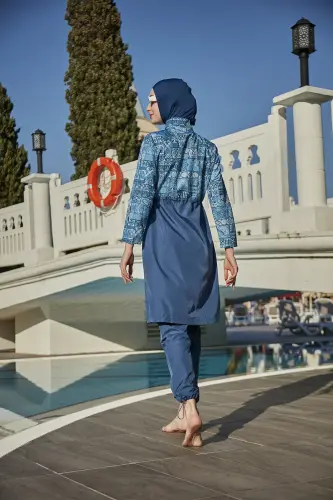 Remsa Rabia Çini Desenli Paraşüt Tam Kapalı Tesettür Mayo RMS-R040-26 Lacivert - 5
