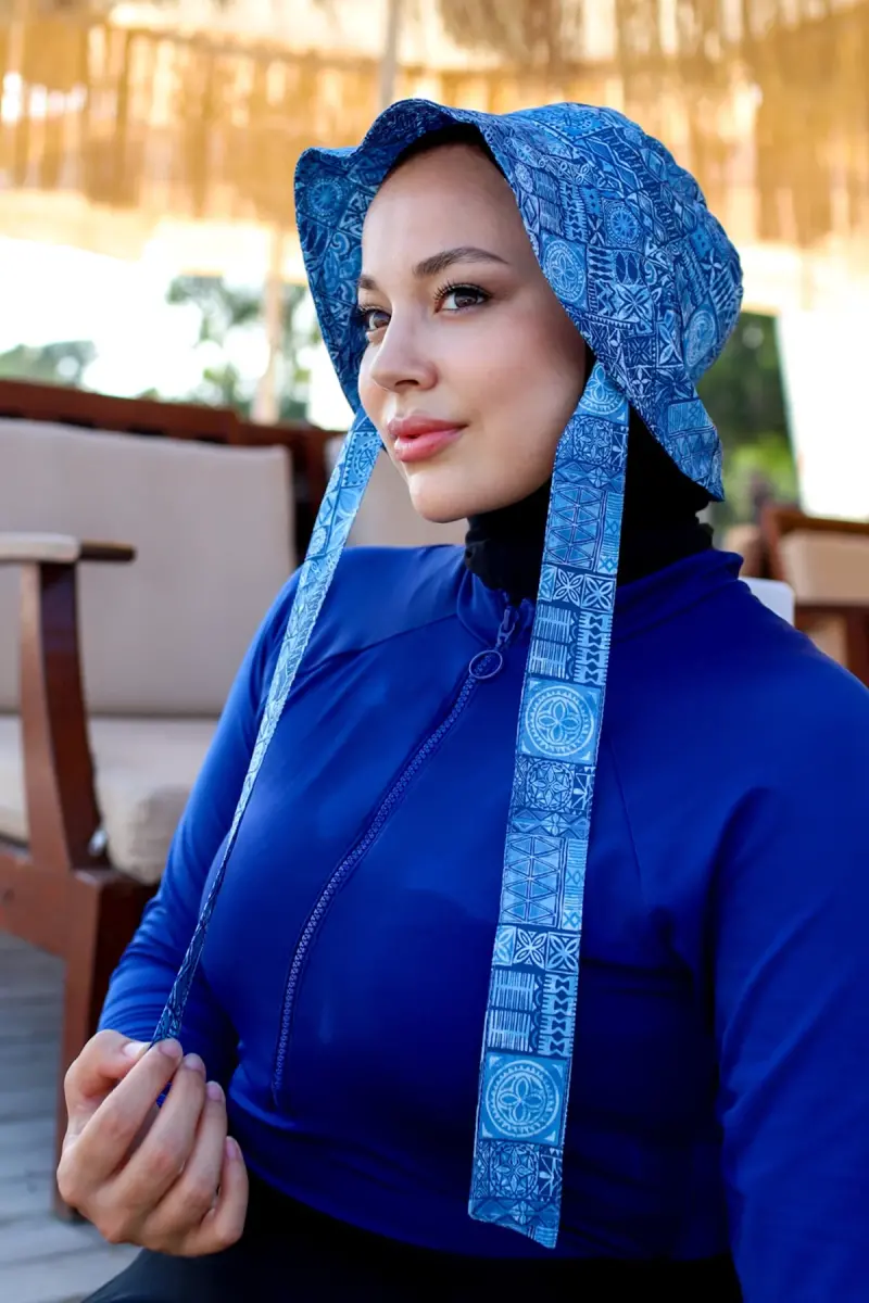 Remsa Rabia Çini Desenli Paraşüt Tam Kapalı Tesettür Mayo RMS-R040-26 Lacivert - 14