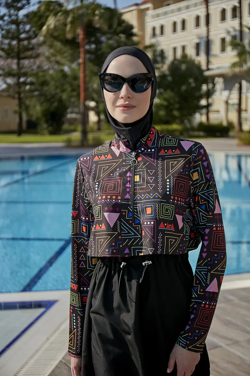 Remsa Canan Önü Kapaklı Tam Kapalı Tesettür Mayo RMS-R115-26 Siyah - 9
