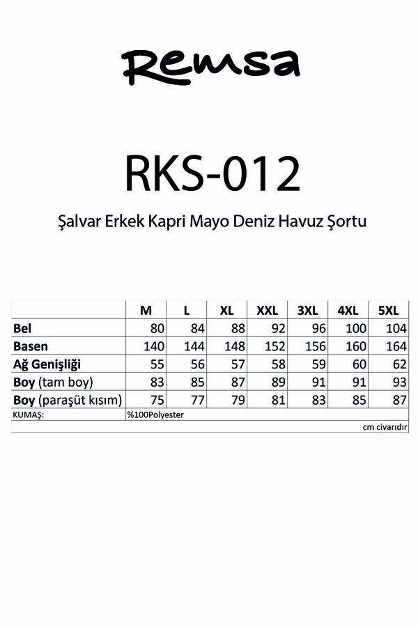 Remsa Şalvar Erkek Mayo Şortu | İç Taytlı Diz Altı Deniz Havuz Şortu - RKS-012-26 Siyah - 2