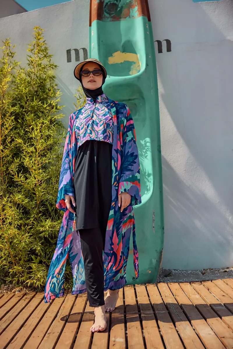 Remsa Morika Desenli Şifon Kimono Pareo RMS-RP028-26 Mor - 3