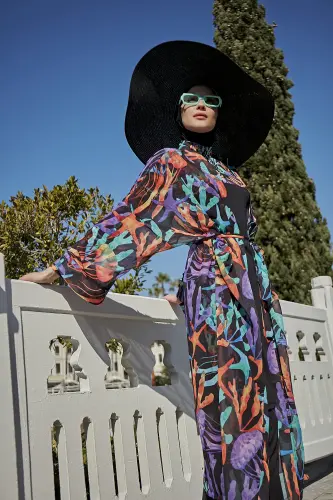 Remsa Mercan Desenli Şifon Kimono Pareo RMS-RP004A-26 Siyah - Remsa (1)