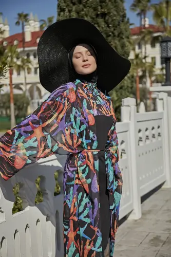 Remsa Mercan Desenli Şifon Kimono Pareo RMS-RP004A-26 Siyah - 3