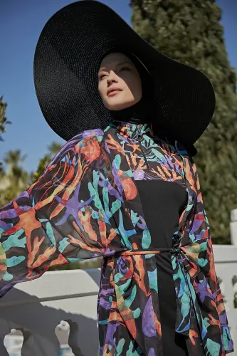 Remsa Mercan Desenli Şifon Kimono Pareo RMS-RP004A-26 Siyah - 4