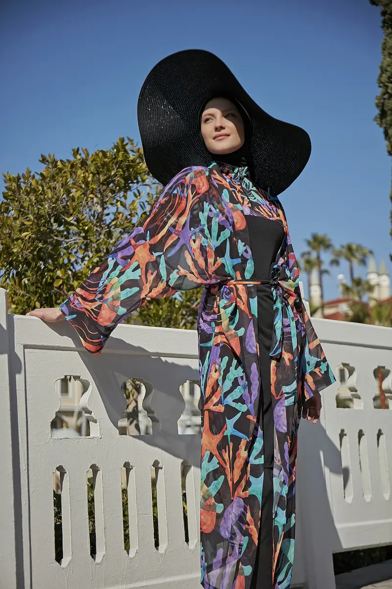 Remsa Mercan Desenli Şifon Kimono Pareo RMS-RP004A-26 Siyah - 5