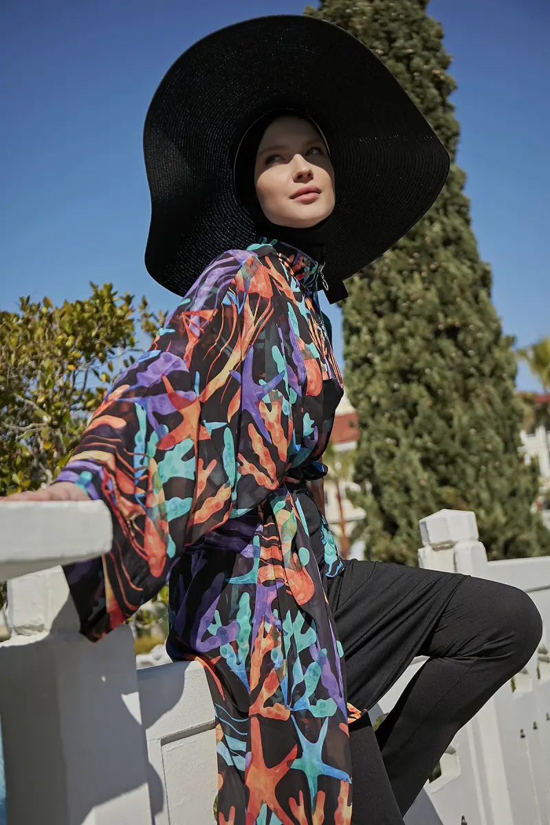Remsa Mercan Desenli Şifon Kimono Pareo RMS-RP004A-26 Siyah - 6