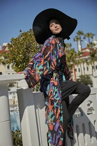 Remsa Mercan Desenli Şifon Kimono Pareo RMS-RP004A-26 Siyah - 7