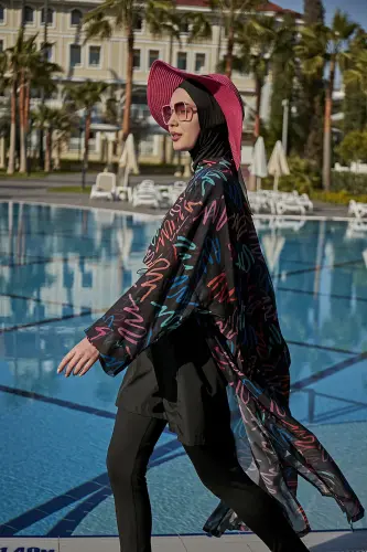 Remsa Neon Şifon Kimono Pareo RMS-RP013-26 Siyah - 1