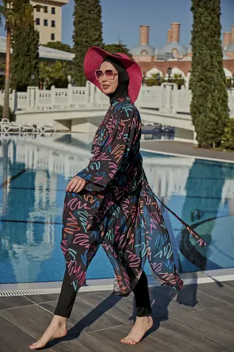 Remsa Neon Şifon Kimono Pareo RMS-RP013-26 Siyah - Remsa (1)