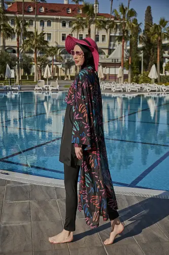 Remsa Neon Şifon Kimono Pareo RMS-RP013-26 Siyah - 5
