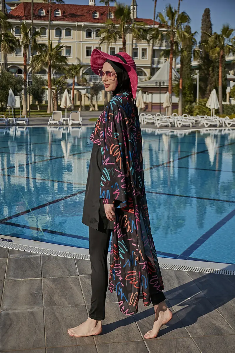 Remsa Neon Şifon Kimono Pareo RMS-RP013-26 Siyah - 5