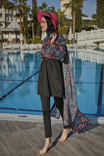 Remsa Neon Şifon Kimono Pareo RMS-RP013-26 Siyah - 7