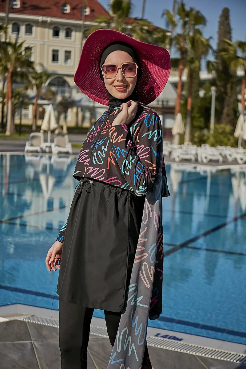 Remsa Neon Şifon Kimono Pareo RMS-RP013-26 Siyah - 8