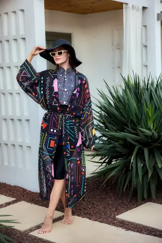 Remsa Canan Şifon Kimono Pareo RMS-RP025-26 Siyah - Remsa (1)