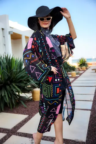 Remsa Canan Şifon Kimono Pareo RMS-RP025-26 Siyah - 4