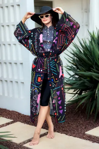 Remsa Canan Şifon Kimono Pareo RMS-RP025-26 Siyah - 7