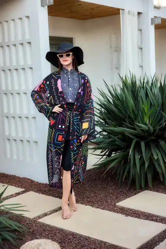 Remsa Canan Şifon Kimono Pareo RMS-RP025-26 Siyah - 3