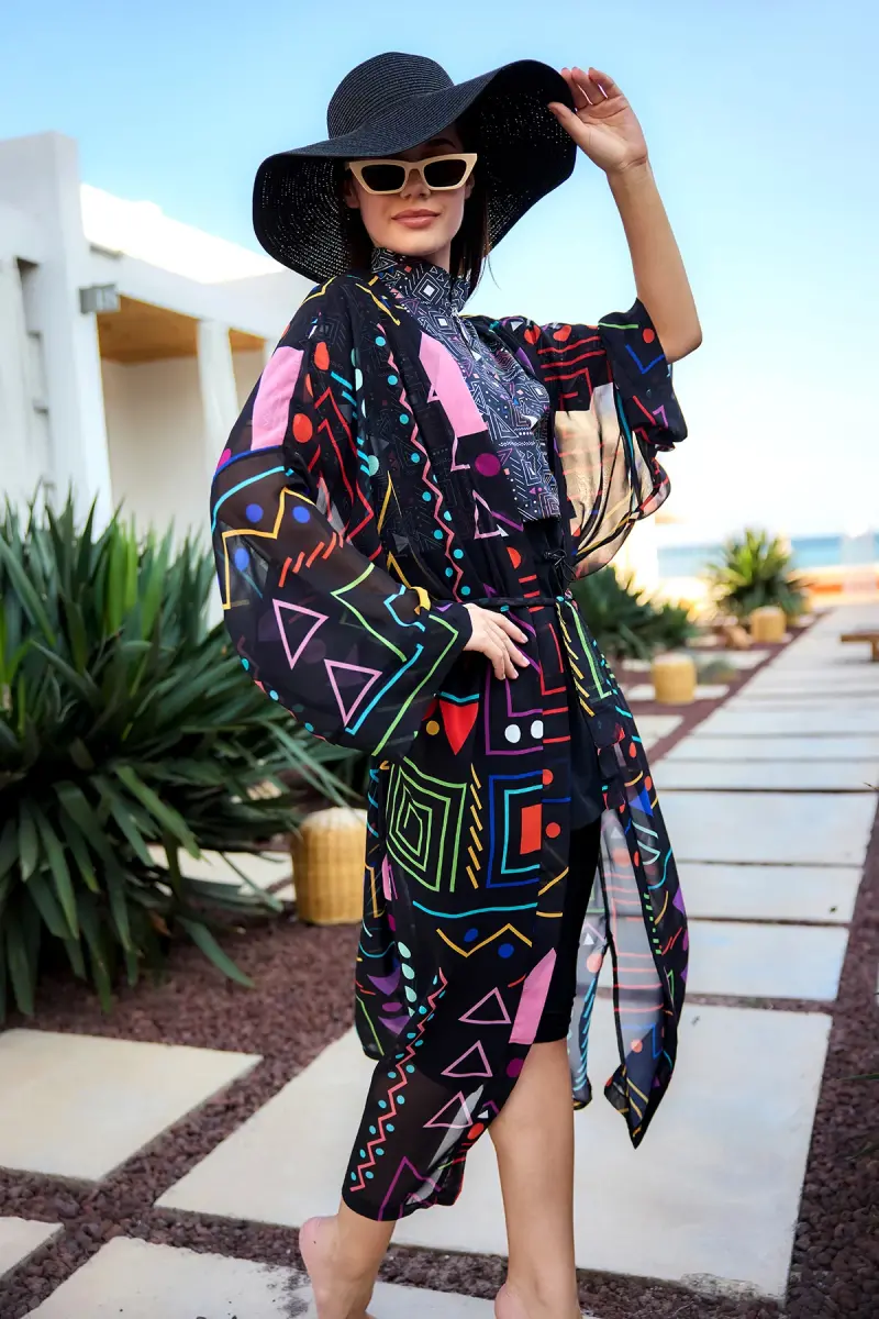 Remsa Canan Şifon Kimono Pareo RMS-RP025-26 Siyah - 8