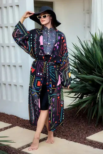 Remsa Canan Şifon Kimono Pareo RMS-RP025-26 Siyah - 9